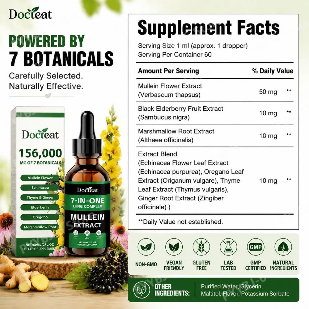 Docteat Extrato de Mullein 7 e - Herbal Wellness Liquid avaliação e preço
